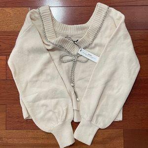 New! SOLDOUT Express Rhinestone Convertible Embellished Bow Tie Sweater
